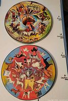 Assembled horse and dog round puzzles front view