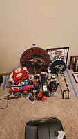 Wide view of mixed memorabilia on floor