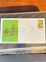 Full view of Canada 6¢ Trees & Leaves FDC inside plastic sleeve