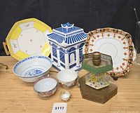 Group shot showing all ceramics and brass lamp base