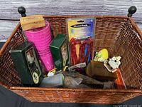 Overall view of wicker basket with assorted items