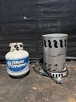 Heater and propane tank full view