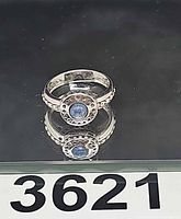 Full view of sterling silver ring with lapis lazuli cabochon