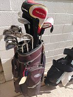 Full view of bag with clubs and headcovers