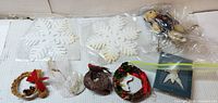 All eight Christmas décor items laid out