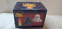 Front view of boxed Star Wars Darth Vader & Stormtrooper Salt & Pepper Shaker Set