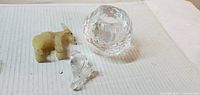 Glass bird figurine, stone animal figurine, glass tealight holder