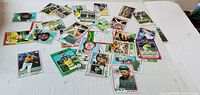 Fronts of assorted 1970s Topps baseball cards spread out