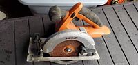 Left angle view of Ridgid cordless circular saw on table