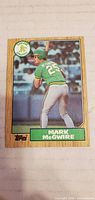 Front of 1987 Topps Mark McGwire card, Oakland Athletics uniform