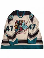 Front view of CCM London Legault #47 jersey showing chest graphic and numbering