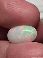 Oval cabochon opal showing multicolor flashes