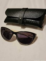 Sunglasses front view with protective case showing Feisedy logo