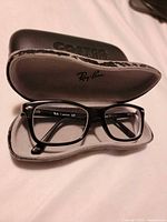 Eyeglasses inside open Ray-Ban hard case