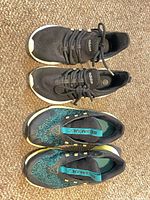Top view of both pairs showing uppers, colours, laces, overall wear
