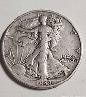 Obverse view showing date 1941 and Walking Liberty design