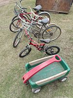 Line-up of all bicycles and wagon