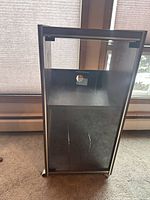 Front view showing smoked glass door, interior shelf and record dividers