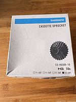 Front of retail box displaying Shimano CS-HG500-10 cassette sprocket details