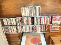 Overall view of DVDs and Blu-rays on wire shelves