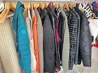 Rack showing entire assortment of coats and jackets