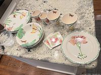 Group shot of all dinnerware pieces on countertop