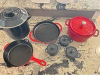 Group shot of all cookware pieces on countertop