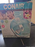 Box showing Conair Body Benefits massaging foot spa with features