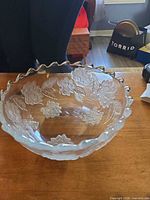 Crystal scalloped edge bowl with etched floral pattern