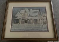 Front view of framed illustration showing artwork, mats and frame