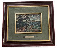 Front view of framed print with mat and plaque visible