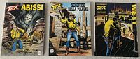 Front covers of the three Tex Italian comic books