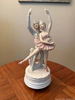 Front view of porcelain dancing couple on music box base