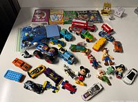 Overview of all toys spread on table