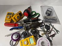 Group view of all items spread out on white surface