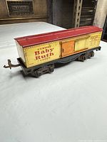 Left side view of Lionel Curtiss Baby Ruth boxcar