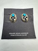 Front view of sterling silver turquoise earrings on card