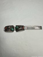 Full view of bracelet showing sterling panels and stretch band