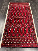 Full view of rug front showing entire design and fringe