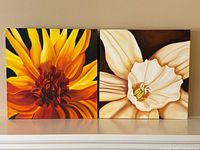 Both square floral acrylic paintings side by side