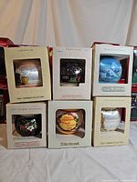 Six boxed ornaments front view