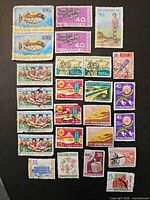 Front view of all 25 Indonesian stamps arranged in grid