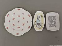 Front view of all three dishes showing designs and shapes