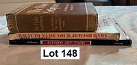 Three books stacked showing spines and titles