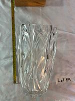 Front view of clear glass vase showing swirl pattern