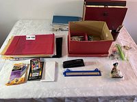 Overall view of all office supplies on table