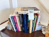 Full lot showing books between geode bookends