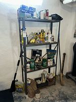 Full view of metal shelf with all items