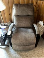 Front view of taupe microfiber power recliner chair