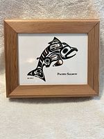 Front view of wooden box featuring Pacific Salmon artwork with 24k gold accents